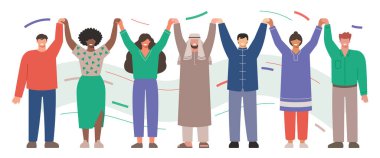 Unity in diversity flat vector illustration of people standing together