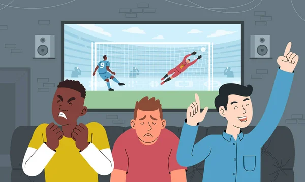 Soccer fans emotions flat vector illustration a game — 图库矢量图片