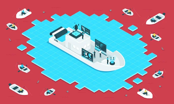 Colorful Isometric Image Illustrates Blue Ocean Business Strategy Which Revolves — Vetor de Stock