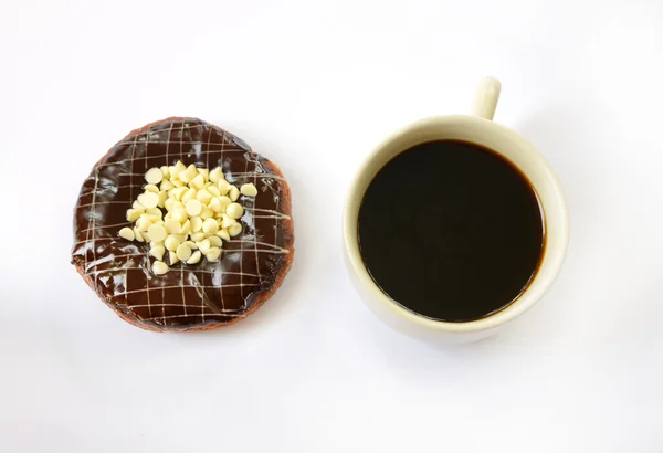 Chocolade donut met kop koffie — Stockfoto