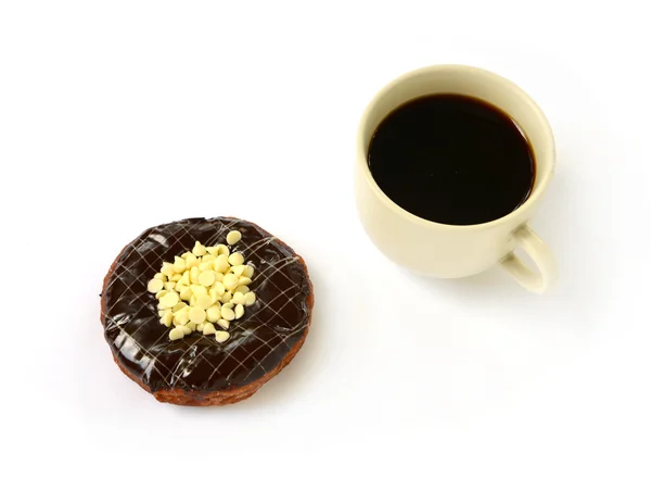 Chocolade donut met kop koffie — Stockfoto