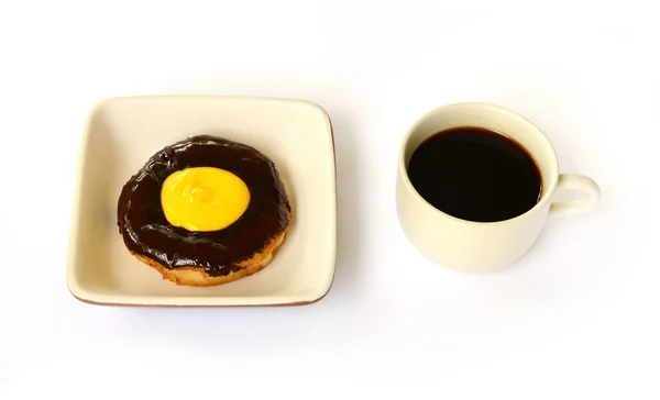 Chocolate donut with cup of coffee — Stock Photo, Image