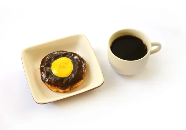 Chocolate donut with cup of coffee — Stock Photo, Image