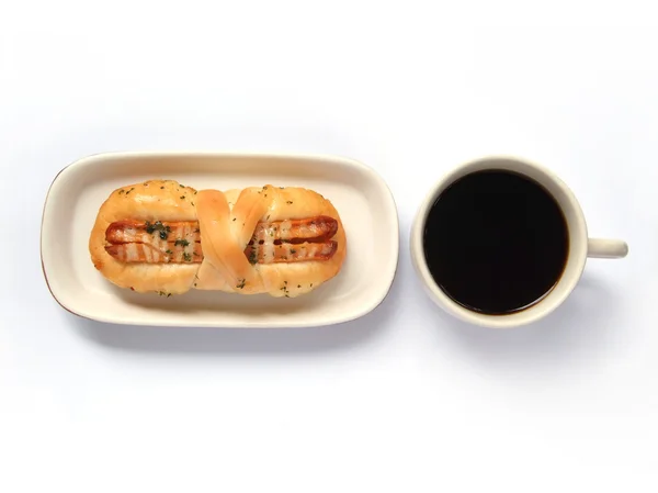 Antipasto pane salsiccia e tazza di caffè — Foto Stock