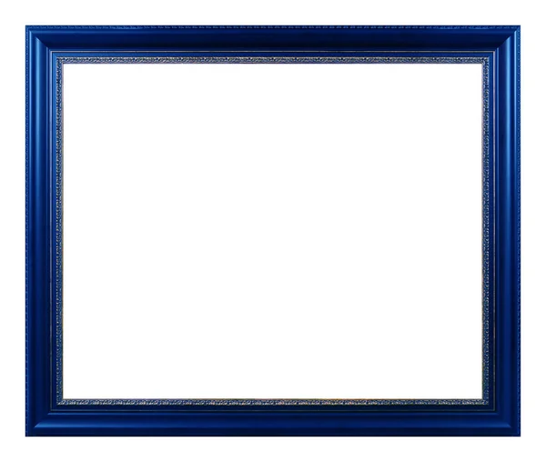 Antiek Gouden Patroon Blauw Houten Frame Geïsoleerd Witte Achtergrond Vintage — Stockfoto