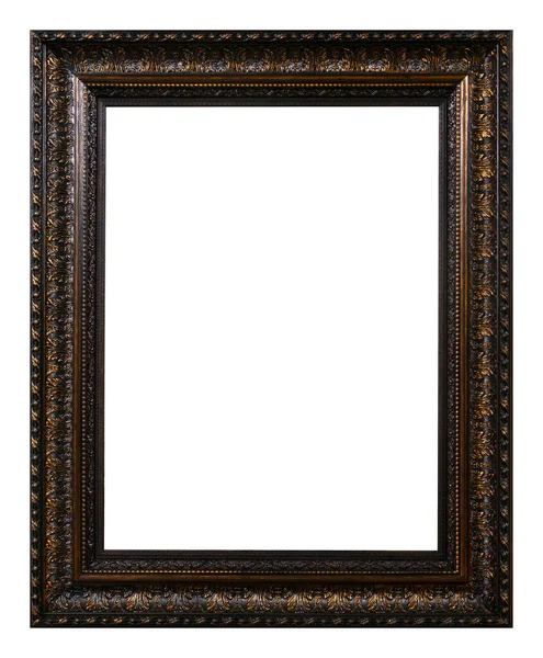 Antique Cadre Bois Brun Motif Doré Isolé Sur Fond Blanc — Photo