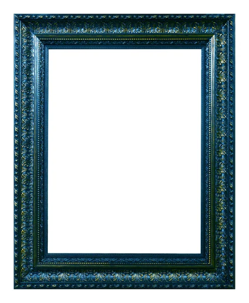 Zabytkowy Złoty Wzór Niebieski Drewniana Rama Izolowana Białym Tle Styl — Zdjęcie stockowe