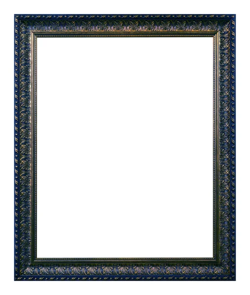 Antique Golden Pattern Blue Wooden Frame Isolated White Background Vintage — Stock Photo, Image