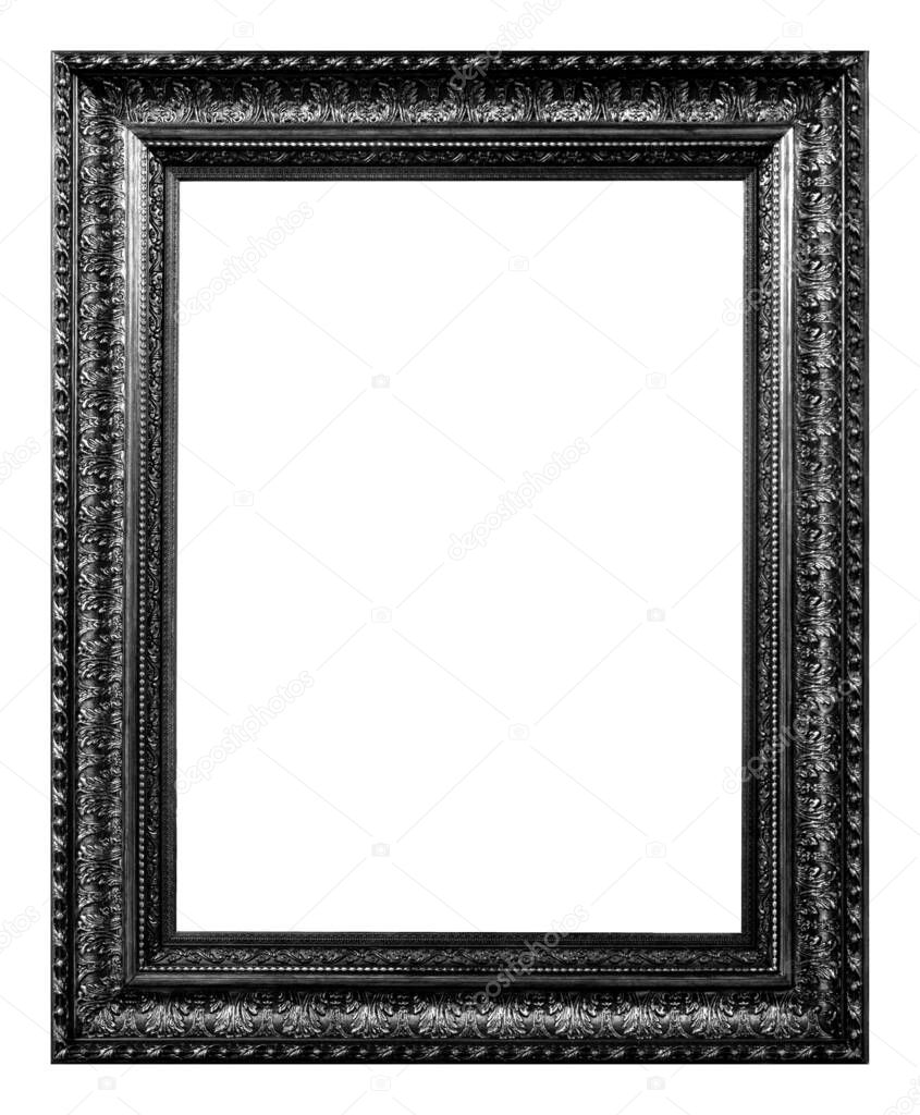 Antique black and silver wooden frame isolated on white background. vintage style.