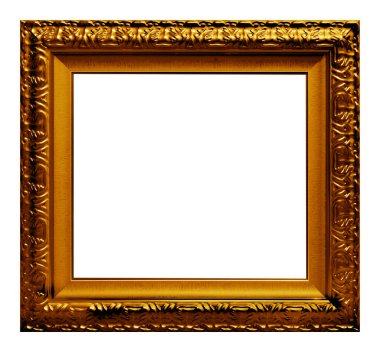 Beyaz arkaplanda izole edilmiş antika altın çerçeve.