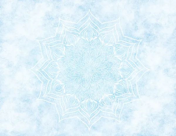 Frosty mystique abstrait mandala fond bleu. — Photo
