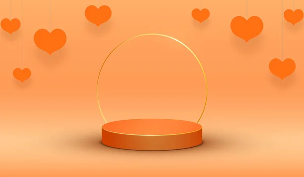 3D Romantic orange golden podium background. — Vector de stock