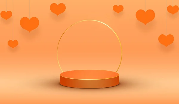 3D Romantisch oranje gouden podium achtergrond. — Stockvector