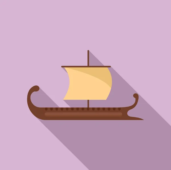 Ancient greek ship icon flat vector. Trireme boat — Stok Vektör
