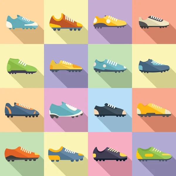 Football boots icons set flat vector. Soccer boot — Stock Vector