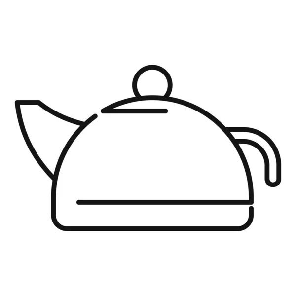 Vetor de contorno do ícone do pote de chá de folha. Bebida quente — Vetor de Stock