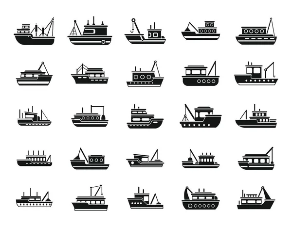 Icônes bateau de pêche définir vecteur simple. Cargaison maritime — Image vectorielle