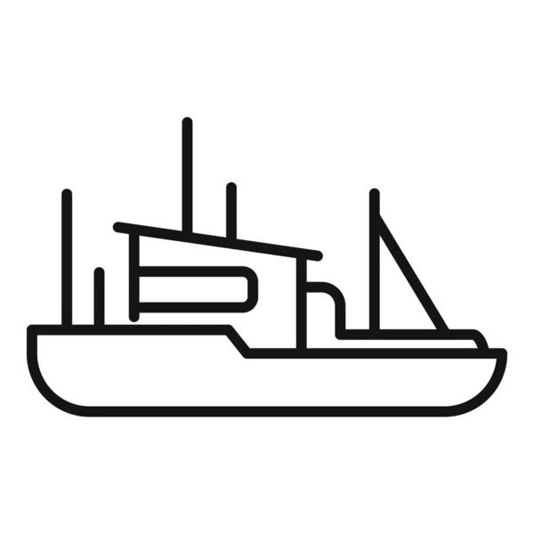 Icono del barco de pesca contorno vector. Buque pesquero — Vector de stock