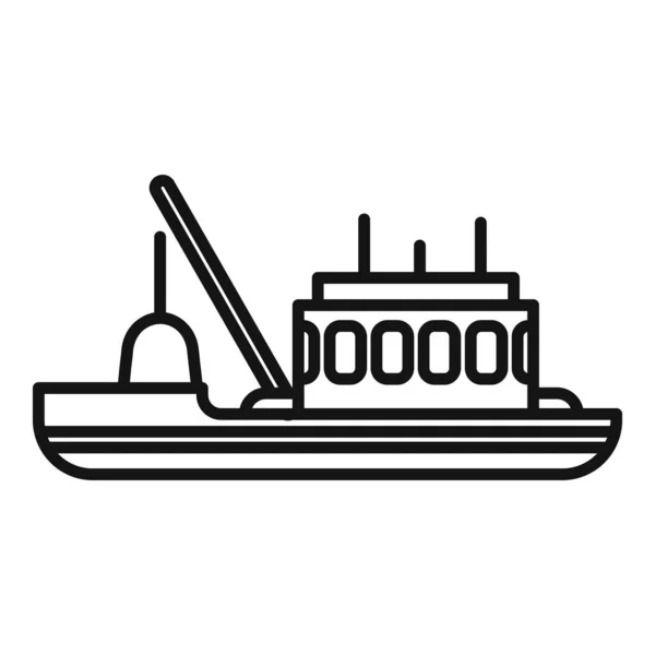 Icono de nave de peces contorno vector. Barco de pesca — Vector de stock