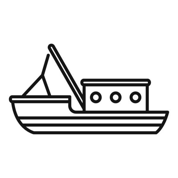 Вектор контура иконки рыбного сосуда. Рыбацкая лодка — стоковый вектор