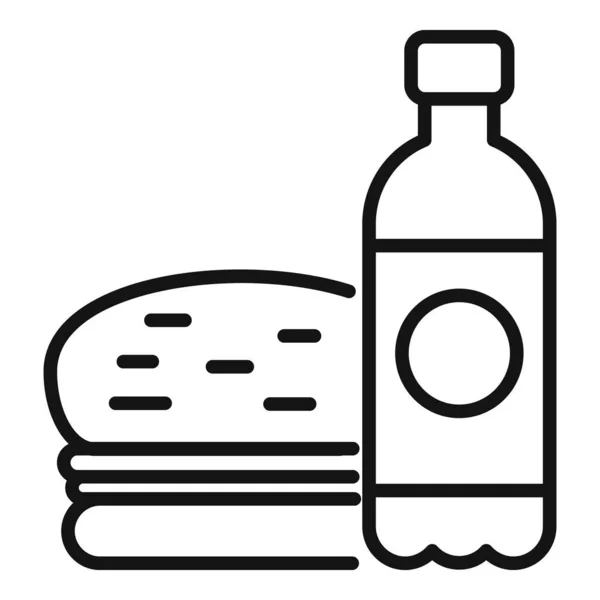 Mittagessen Wasserflasche Symbol Umrissvektor. Gesundes Essen — Stockvektor