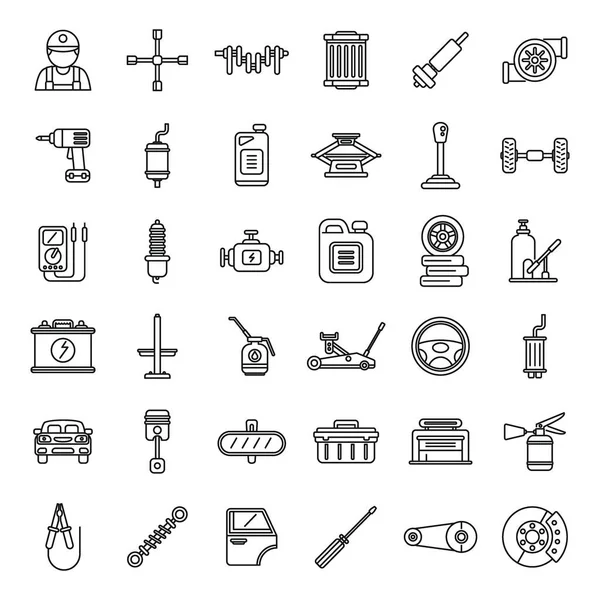 Auto monteur pictogrammen set outline vector. Motorarbeid — Stockvector