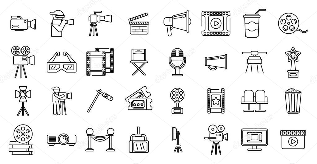 Cinematographer icons set outline vector. Cinema movie