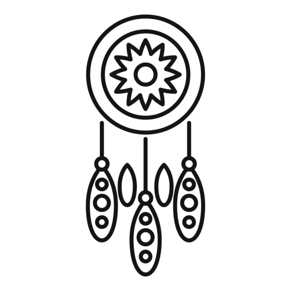 Vecteur de contour d'icône de capteur de rêves natif. Plume aztèque — Image vectorielle