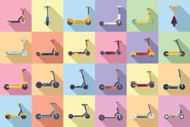 Electric scooter icons set flat vector. City bike clipart