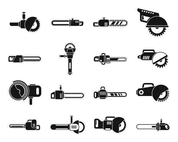 Elektrische zaagpictogrammen stellen eenvoudige vector in. Kettingzaagmachines — Stockvector