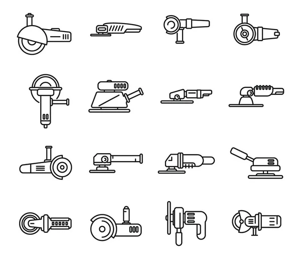 Schleifmaschinen-Symbole setzen Umrissvektoren. Bauen — Stockvektor