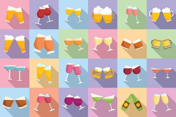 Cheers icons set flat vector. Beer toast — Stock Vector