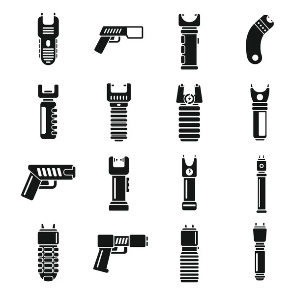 Εικονίδια Taser θέτουν απλό διάνυσμα. Αστυνομικό όπλο — Διανυσματικό Αρχείο