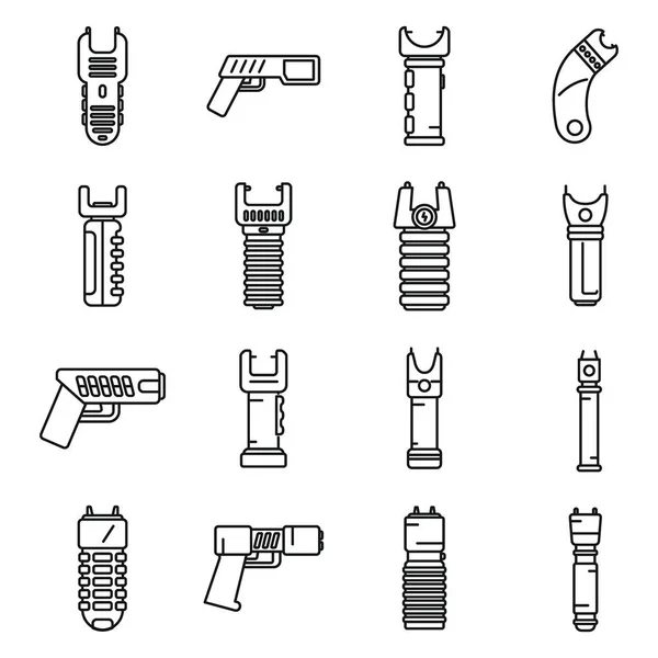 Ícones de taser definir vetor contorno. Arma policial —  Vetores de Stock