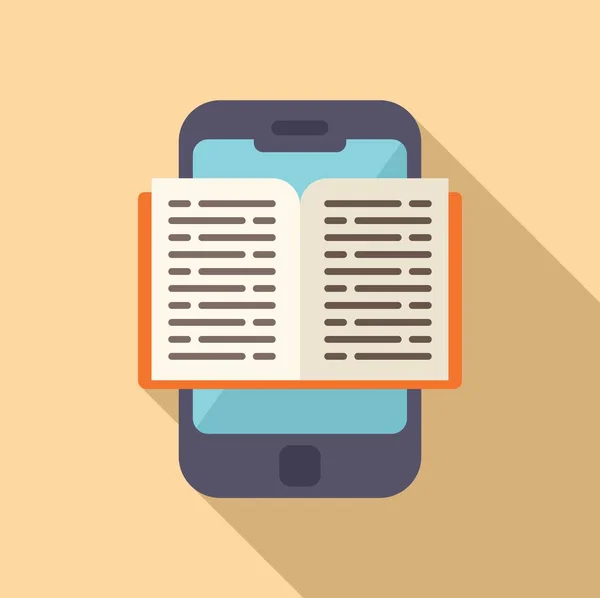 Smartphone leer libro icono vector plano. Personas en línea — Vector de stock