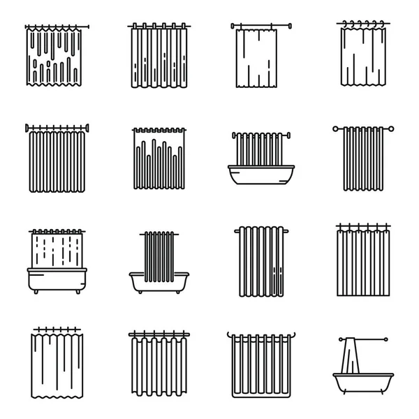 Shower curtain icons set outline vector. Water bathroom — Stock Vector