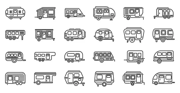 Auto camping iconos contorno vector. Motor doméstico — Vector de stock