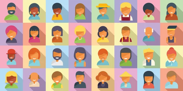 Smiling people icons set flat vector (en inglés). Gente avatar — Vector de stock