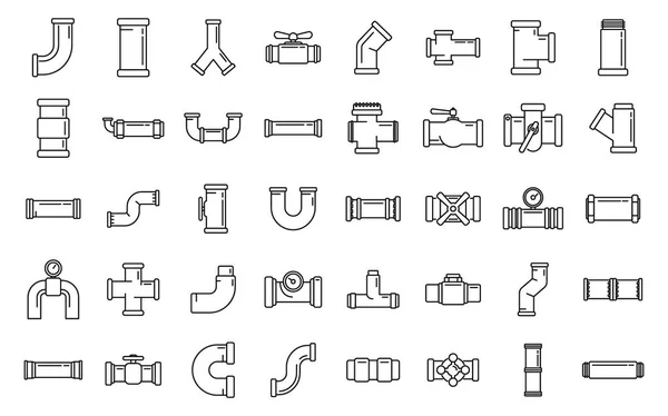 Pijp pictogrammen set outline vector. Staalventiel — Stockvector