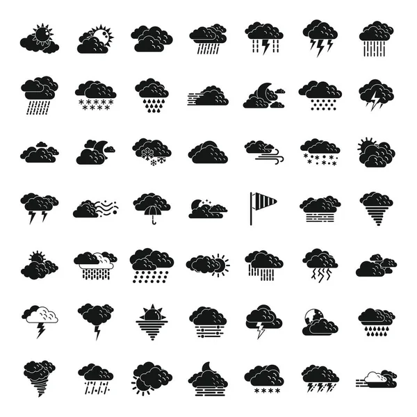 Bewolkt weer pictogrammen instellen eenvoudige vector. Klimaatlucht — Stockvector