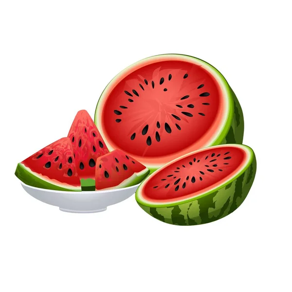 Sandía icono de la rebanada vector de dibujos animados. Fruta de verano — Vector de stock