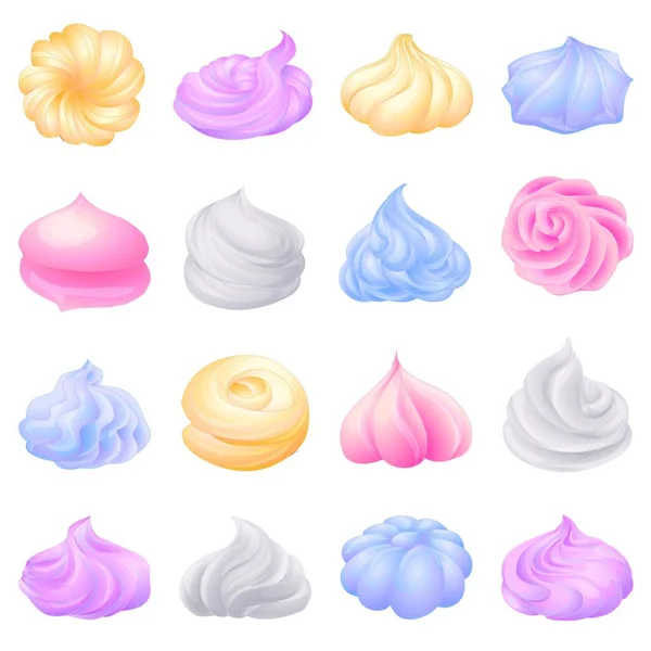 Merengue iconos conjunto de dibujos animados vector. Pastel de panadería — Vector de stock