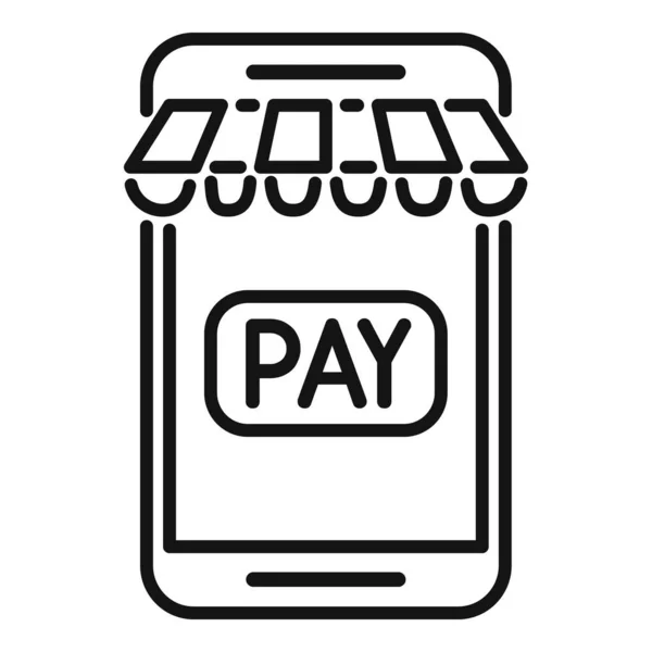 Pagare online negozio icona contorno vettoriale. Pagamento in denaro — Vettoriale Stock