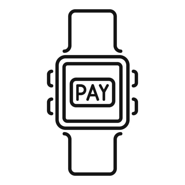 Zapłać nfc Smartwatch wektor zarysu ikony. Pieniądze online — Wektor stockowy