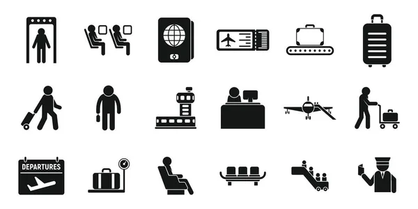 Los iconos de pasajeros de aerolíneas establecen un vector simple. Caso de personas — Archivo Imágenes Vectoriales