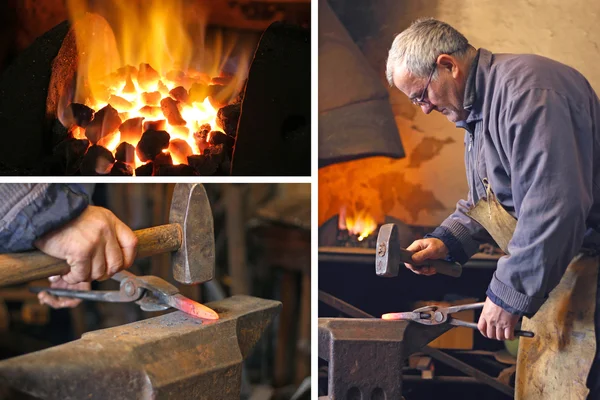 Blacksmith at work - collage — Stock Photo, Image