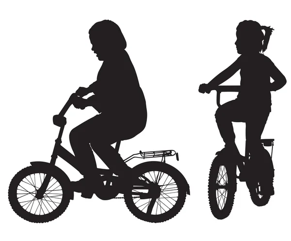 Zwei Silhouetten von Mädchen auf dem Fahrrad — Stockvektor