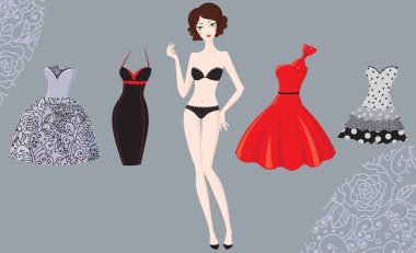 Beautiful girl with elegant dresses clipart