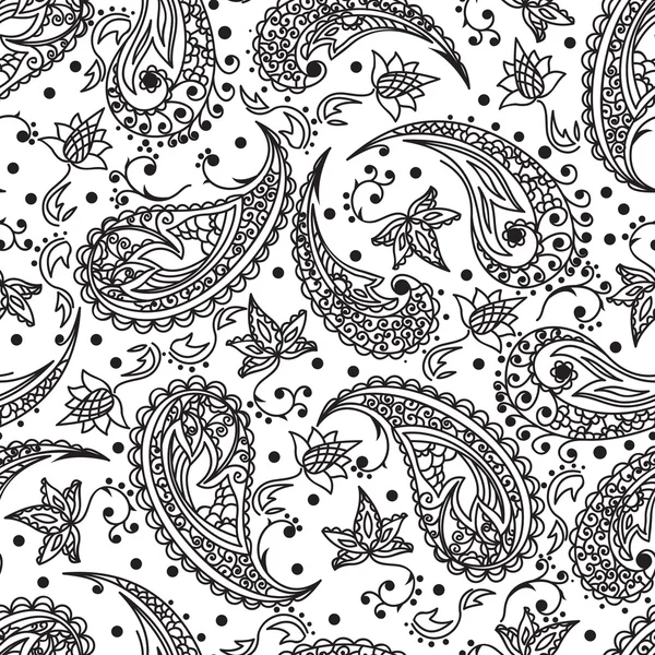 Seamless Black and White Paisley Pattern on Black Stock Vector -  Illustration of nature, leaf: 185455377