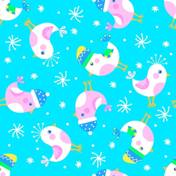 Patrón sin costuras de invierno con pájaros lindos . — Vector de stock